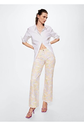 MANGO Woman Patterned Wide Leg Jeans