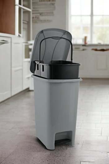 Melkan Home Pedal Dustbin 12.5 Liter Gray Dustbin with Inner Bucket Slim Pedal Dustbin 12.5 Liter 40 Cm