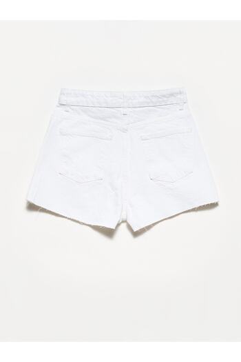 Dilvin 70900 Seamless Denim Mom Shorts-White
