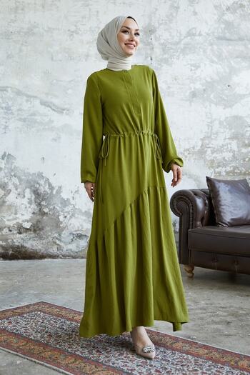 InStyle Merya Tunnel Belted Soft Ayrobin Φόρεμα - Πράσινο Φιστίκι