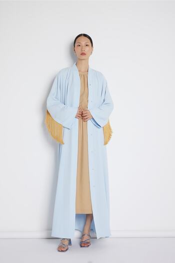 Nuum Design Fringe Detailed Abaya Light Blue