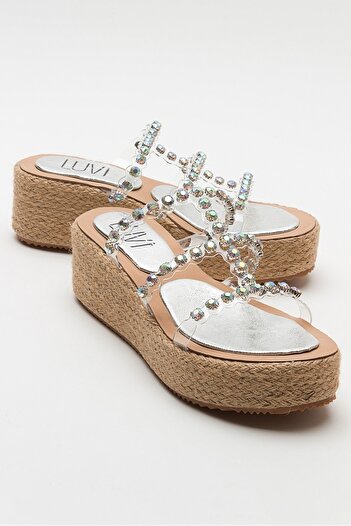 LuviShoes MARJE Silver Stoned Women's Wedge Sole Slippers