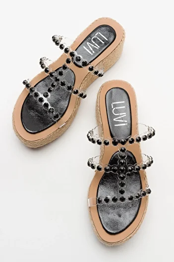 LuviShoes MARJE Чорні камінні жіночі тапочки на підкладці