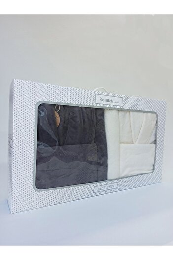 Özdilek Curve Family Bathrobe Set - Anthracite Cream