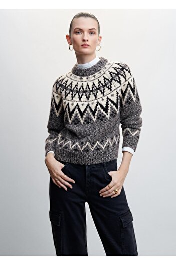 MANGO Woman Round Neck Bordered Sweater