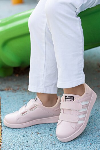 BOUIS Children's Unisex Pink White 4 Band Velcro Comfortable Breathable Daily Stylish Sports Shoes Sneaker