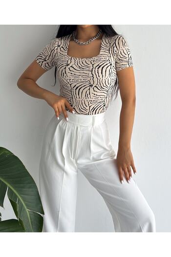 laughs WOMEN'S SHORT SLEEVE SQUARE COLLAR VISCOSE BLOUSE BLZ11870