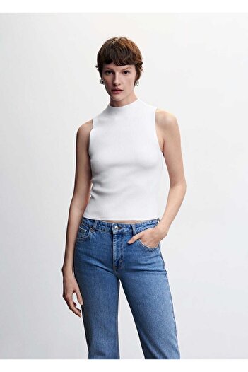MANGO Woman High Collar Ribbed Top