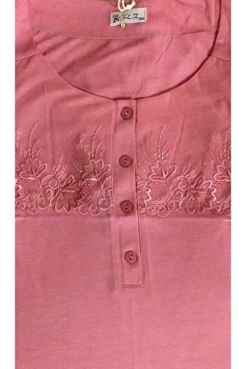 FLZ Short Sleeve Laced Plus Size Nightgown Dusty Rose