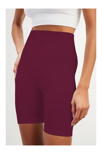 MİSTİRİK Felolin Model Biker Shorts Seamless Pattern Firming Flexible Shorts Claret Red Color
