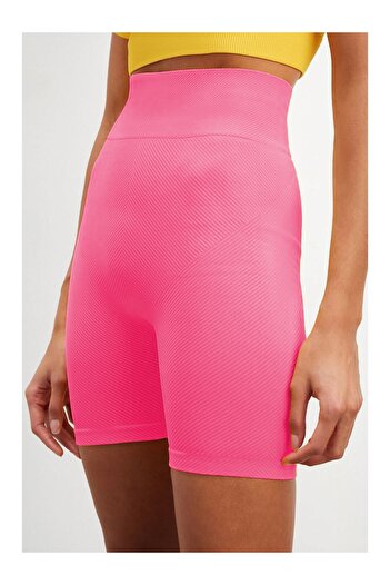 MİSTİRİK Felolin Model Knitted Seamless Shorts Biker Shorts High Waist Collector Shorts Pink Color