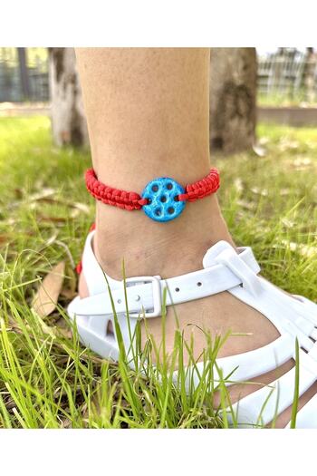 Atelier Çağla Blue Syriac Red Knitted Anklet
