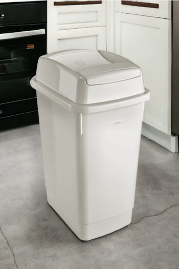 Melkan Home 27 Liters Gray Bathroom Trash Can - Double Sided Push and Waste Bin