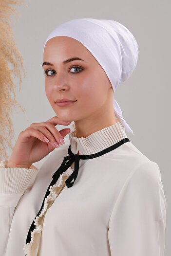 Melodi Scarf Hijab Interlaced Laced Viscose Lycra Bonnet White