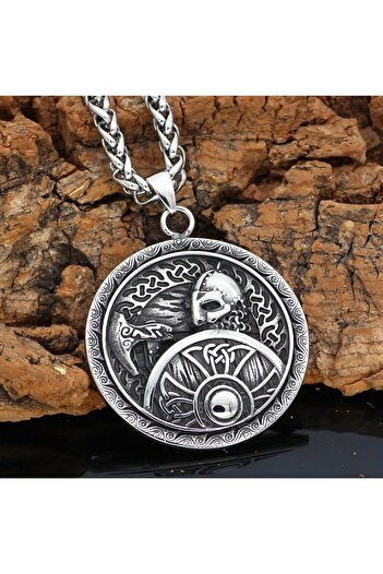 Viking Nordic Warrior Medallion 316L Steel Braided Chain Men's Necklace