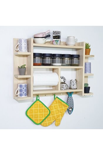 Shopkutuk Multi-Purpose Wooden Spice Rack Kitchen Bathroom Wall Shelf Terek
