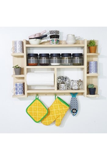 Shopkutuk Multi-Purpose Wooden Spice Rack Kitchen Bathroom Wall Shelf Terek