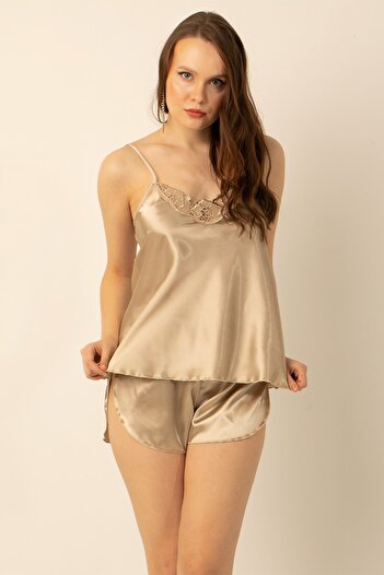 Miorre Suit with Satin Shorts and Laced Thin Straps