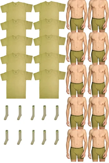 özmertaskerimalzeme Undershirt-Boxer-Socks 10pcs Khaki Color