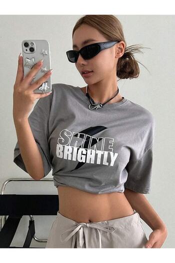 AFROGİYİM Women's Shine Brightly Printed Oversize T-shirt