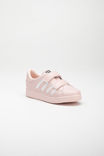 BOUIS Children's Unisex Pink White 4 Band Velcro Comfortable Breathable Daily Stylish Sports Shoes Sneaker