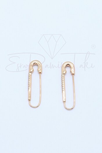 Esra Pamir Rose Gold Color Safety Pin Earrings with Zircon Stones