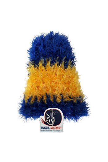 TUSBA MARKET Vehicle Gear Shift Tassel / Long Haired Plush Gear Shift Gaiter Tassel / Yellow & Navy Blue