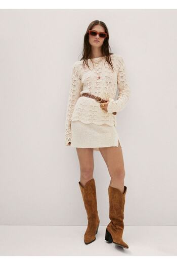 MANGO Woman Scalloped Openwork Knit Sweater