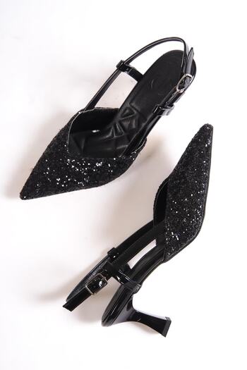 Modabuymus Paris S Black Broken Glass Open Back Stiletto Short Heeled Evening Dress Shoes
