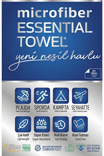 Essential Towel Madaline Lightweight and Sand-Repellent Beach Towel Produced with Microfiber Technology – 75x130 – 90x150 Cm