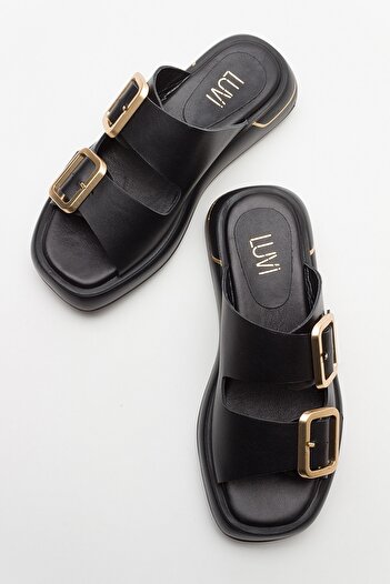 LuviShoes ADORE Black Genuine Leather Women's Slippers