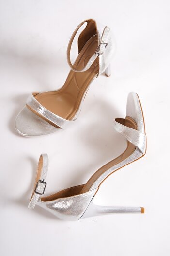 Modabuymus Women's Silver Lame Platform Thin Heeled Single Strap Evening Dress Shoes Pirlx