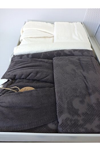Özdilek Curve Family Bathrobe Set - Anthracite Cream