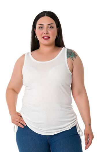 DISENTIS MODEST Large Size Thick Strap Viscose Ecru Body with Tunnels on the Sides