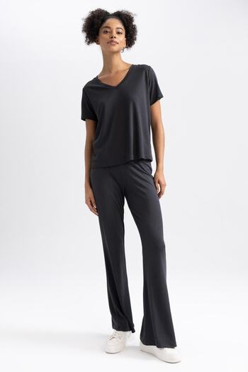 DeFacto Fit Standard Fit Flared Leg Long Premium Trousers