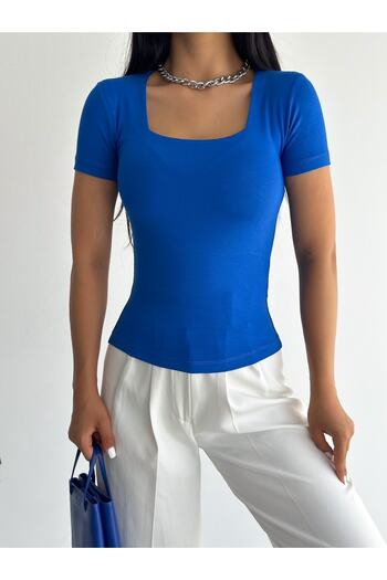 laughs WOMEN'S SHORT SLEEVE SQUARE COLLAR VISCOSE BLOUSE BLZ11870