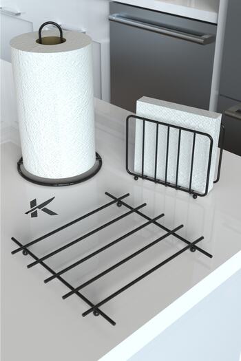 KARTEYA Service Presentation Set Towel Holder Napkin Holder Trivet Full Shiny Stainless Steel Set of 3 Kitchen