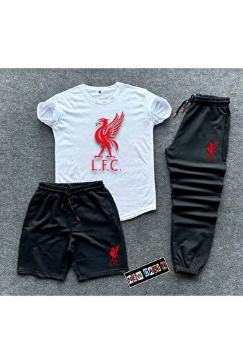 NewCabin New Season L.F.C Printed Trend 3-Piece T-Shirt-Tracksuit-Shorts Slim Fit Set Bottom Top