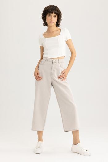 DeFacto Culotte High Waist Ankle Length 100% Cotton Jean Trousers A3478ax23sm
