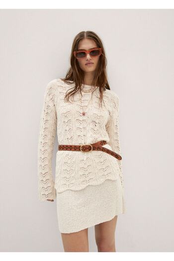 MANGO Woman Scalloped Openwork Knit Sweater