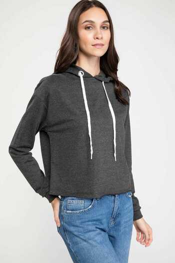 DeFacto Women's Anthracite Hooded Sweatshirt J3323Az.18Au.Ar46