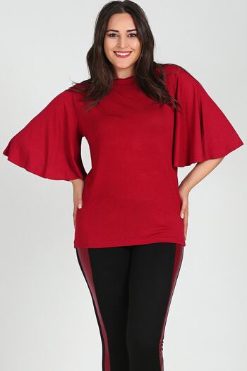 Moda Cazibe Women's Burgundy Bat Sleeve Blouse M9270