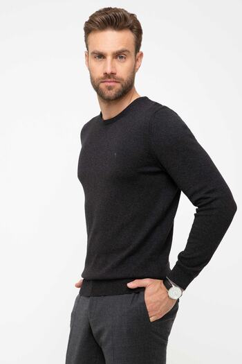Pierre Cardin Men's Anthracite Gray Melange Slim Fit Basic Knitwear Sweater