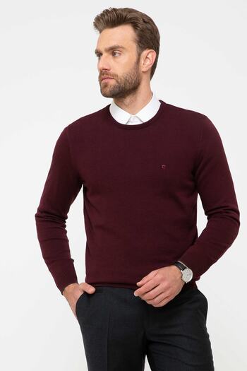 Pierre Cardin Men's Claret Red Slim Fit Basic Knitwear Sweater