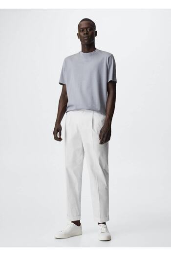 MANGO Man Pleated Cotton Trousers