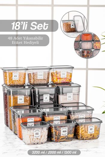 Meleni Home 18-Piece Via Label Rectangular Food Storage Container Jar Set 6x(1.3 LT-2 LT-3.2 LT)