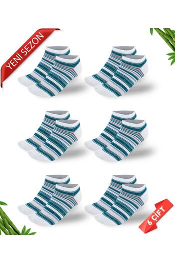 DAYCO Glitter Detailed Stripe Patterned Women's Bamboo Booties Socks Set of 6