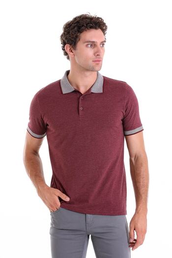 Hatemoğlu Claret Red Regular Fit Plain Cotton Polo Collar T-Shirt