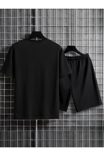 Revasser Μαύρο King Special printed Oversize T-Shirt Σετ χτενισμένο βαμβακερό σορτς