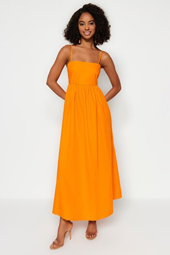 Trendyol Collection Rochie portocalie cu bretele țesute cu detaliu cravată TWOSS23EL02441 TWOSS23EL02441